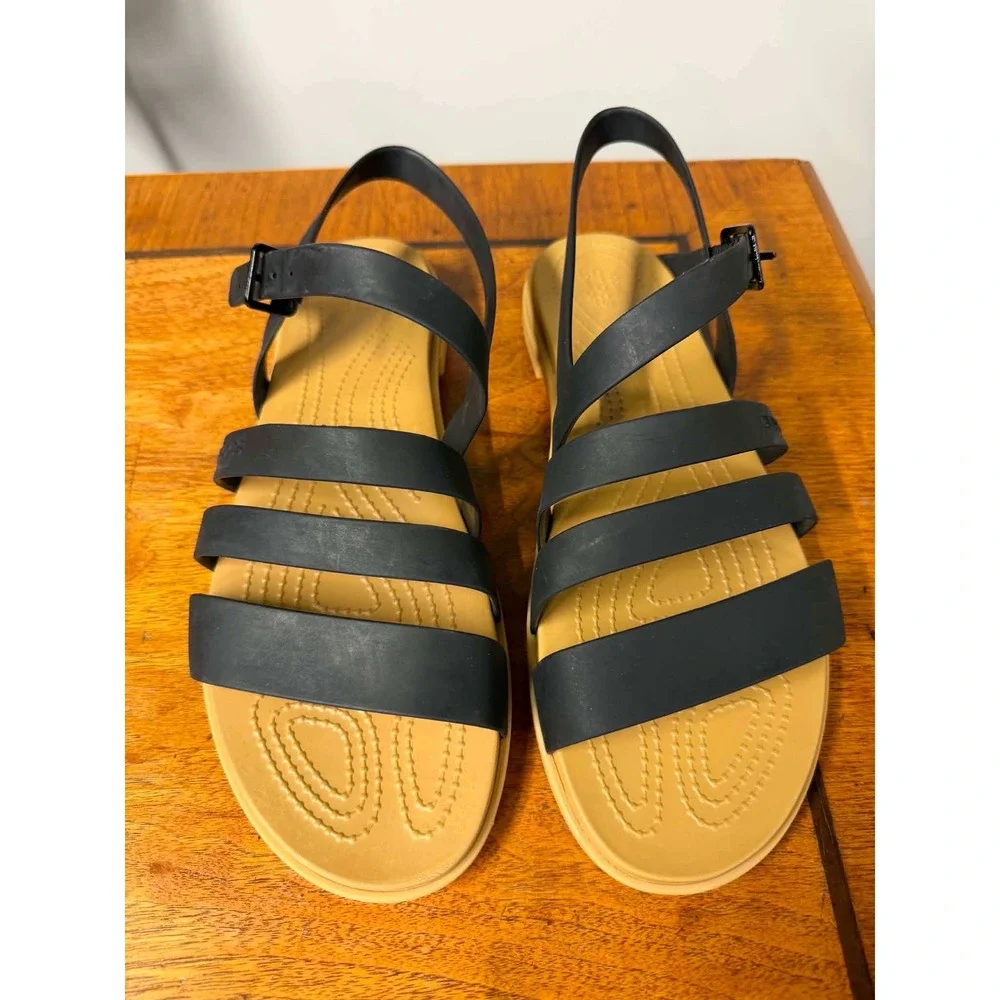Crocs Women 11 Black Sandal Strappy Comfort Lightweight Multi-Strap Gladiator